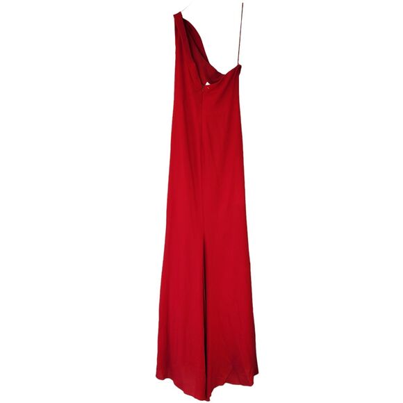 Badgley Mischka Collection Formal Gown Size 10 Red One Shoulder High Low Hem - Picture 6 of 13